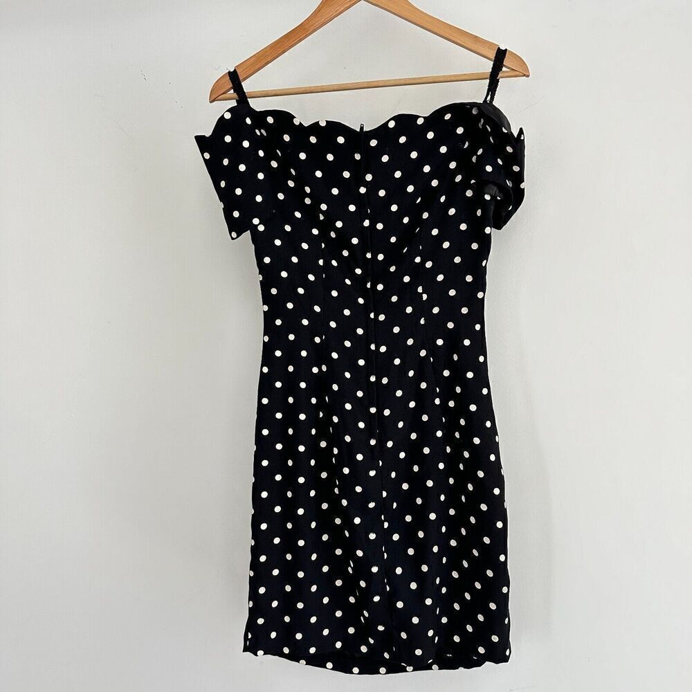 Vintage Polka Dot Dress Womens Small 90s Mini Bodycon Retro Pinup Off Shoulder - Picture 11 of 13